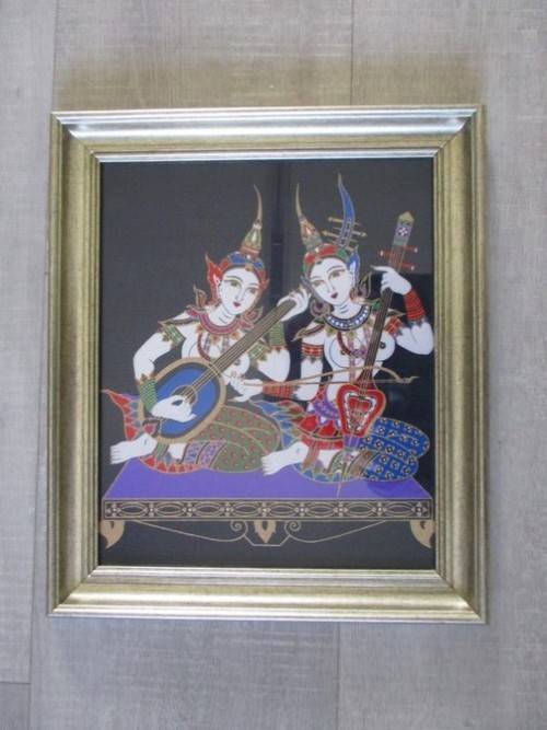 CLOTH ART FROM THAILAND - TWO THAI THEPHANOM PLAYING MUSICAL INSTRUMENTS