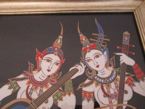 CLOTH ART FROM THAILAND - TWO THAI THEPHANOM PLAYING MUSICAL INSTRUMENTS