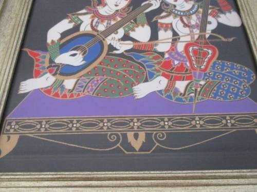 CLOTH ART FROM THAILAND - TWO THAI THEPHANOM PLAYING MUSICAL INSTRUMENTS
