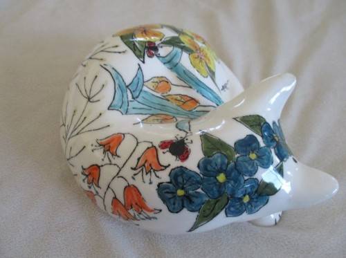 A CAT NAMED GRACE - VINTAGE LARGE  HAND PAINTED FLORAL PORCELAIN CAT