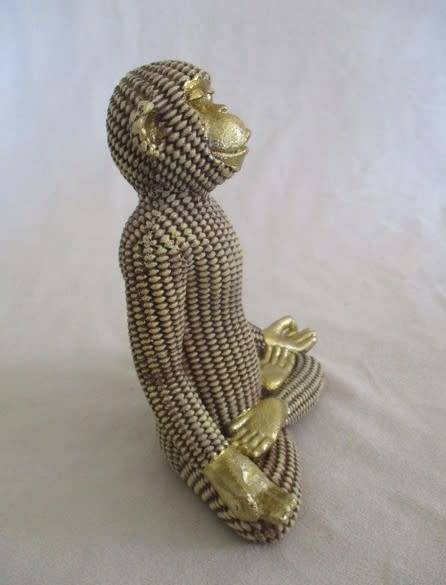 Gold ceramic Monkey in Yoga pose - a reminder to breathe on hectic days