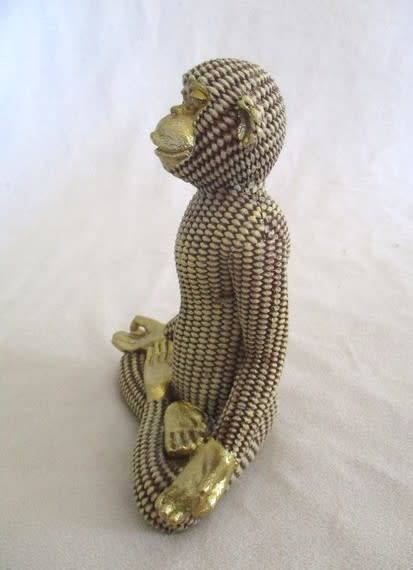 Gold ceramic Monkey in Yoga pose - a reminder to breathe on hectic days