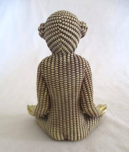 Gold ceramic Monkey in Yoga pose - a reminder to breathe on hectic days
