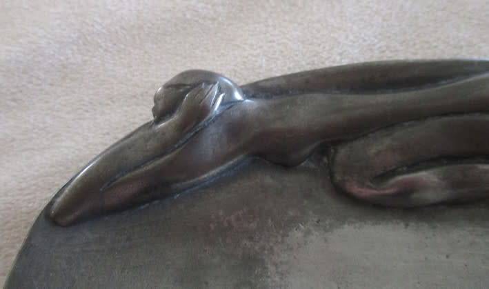 VINTAGE CARROL BOYES PEWTER SOAP DISH WITH NUDE LADY