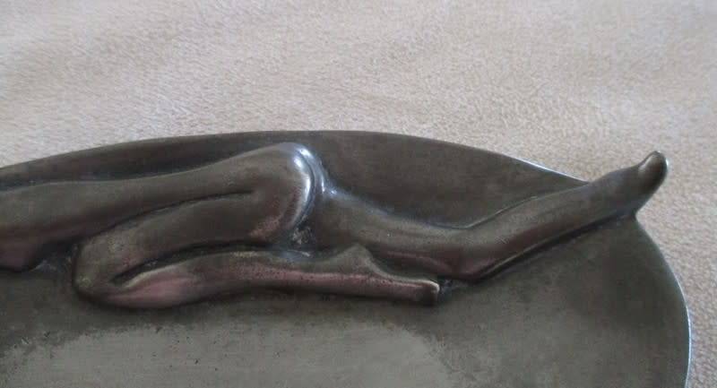 VINTAGE CARROL BOYES PEWTER SOAP DISH WITH NUDE LADY