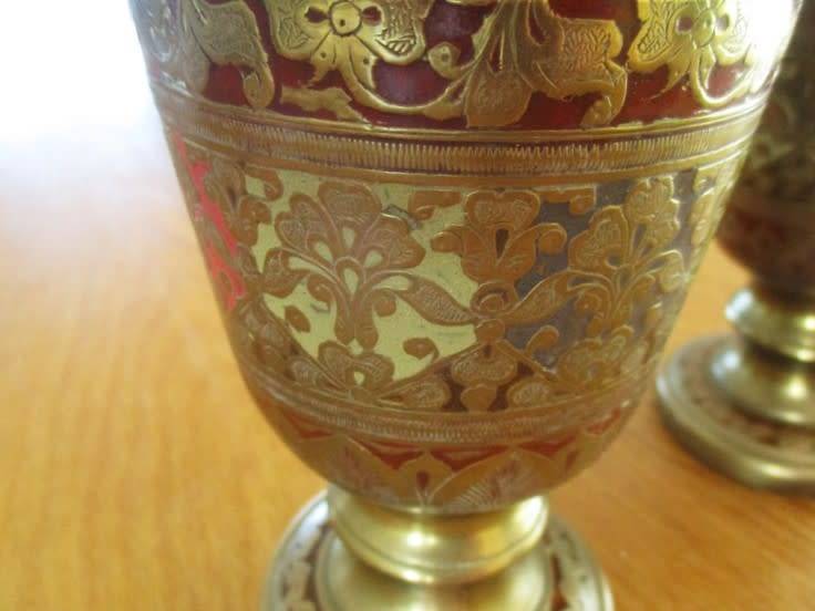 Two large antique solid brass vases - made in India and wonderfully looked after