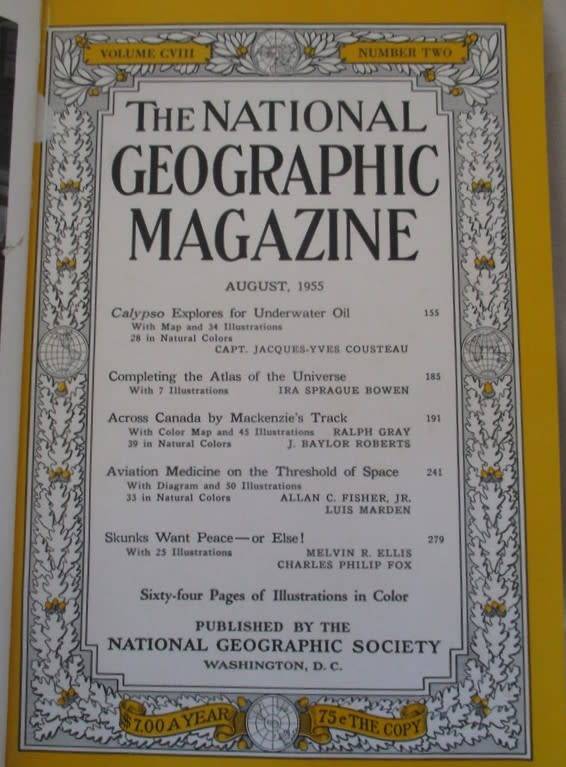 Six 1955 & 1956 National Geographic magazines (bound) plus book ex N.G. Writer & editor