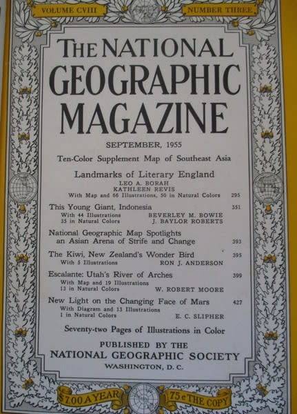 Six 1955 & 1956 National Geographic magazines (bound) plus book ex N.G. Writer & editor