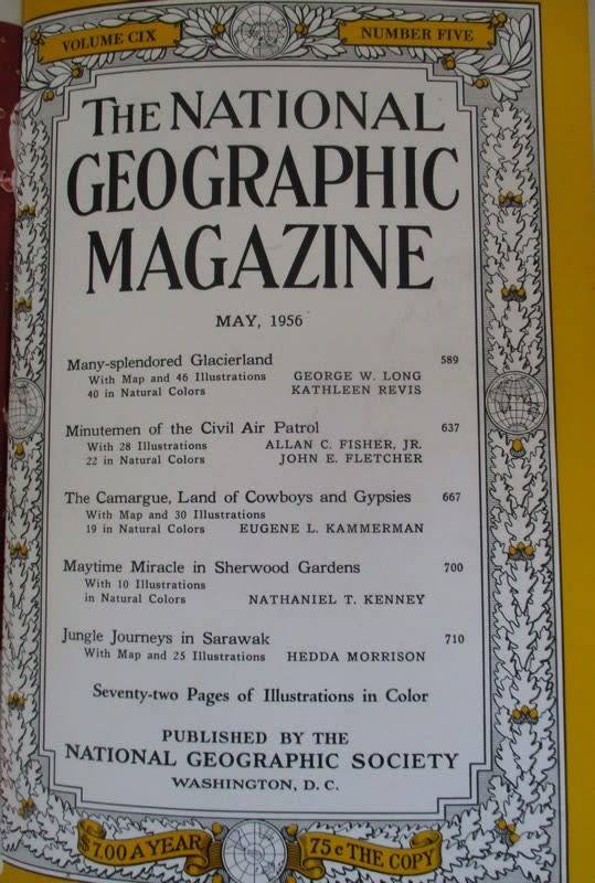 Six 1955 & 1956 National Geographic magazines (bound) plus book ex N.G. Writer & editor