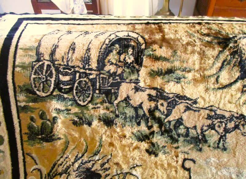 Rare Africana - vintage velvet wall hanging/throw depicting Union Buildings, Voortrekker wagons etc