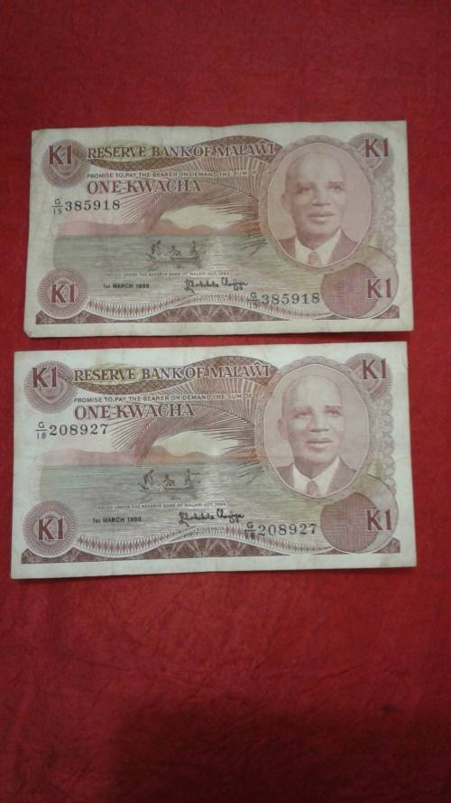 5 x Africa notes - 2 x Botswana 1 pula VF/EF/ -2 x Malawi 1 Kwacha F/VF/ -1 x Zaire 5 million zaires