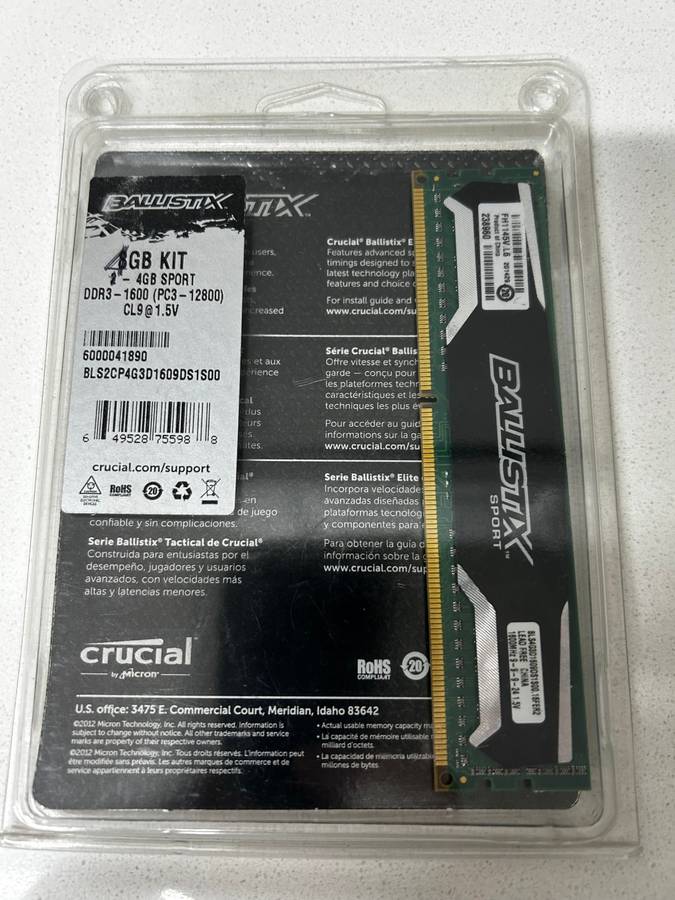 4GB RAM DDR3 1600 1.5V CL9 Crucial Ballistix