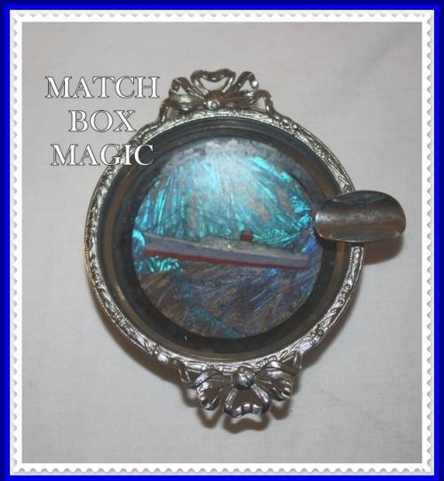 UNUSUAL EDENBURGH CASTLE SHIP METAL ASHTRAY WITH BUTTERFLY WING INLAY UNDER GLASS TAKE A LOOK