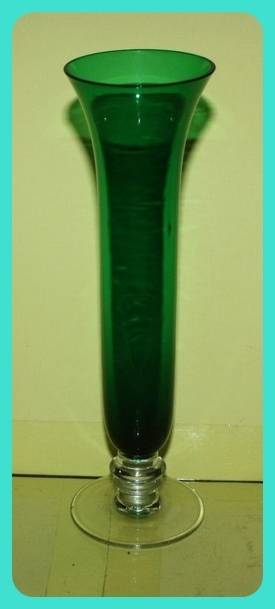 GREEN STEM VASE TRIPLE STEM CLEAR GLASS FLAT FOOT