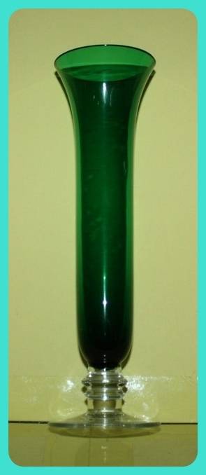 GREEN STEM VASE TRIPLE STEM CLEAR GLASS FLAT FOOT