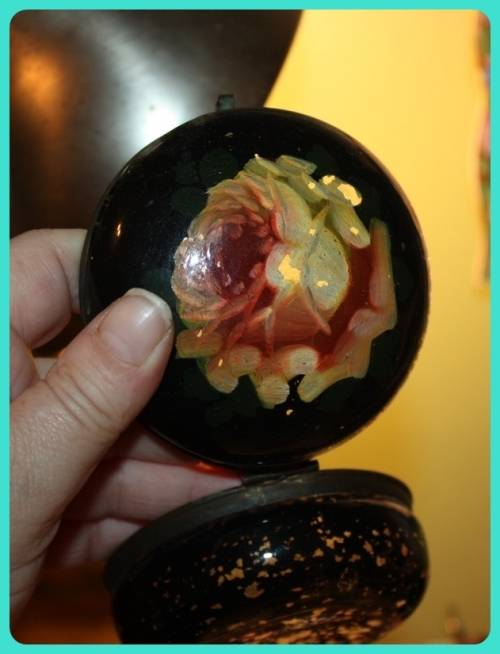 VERY UNUSUAL VINTAGE GLASS TRINKET DISH HAND PAINTED  FROM THE INSIDE I HAVE NEVER SEEN ONE LIKE IT