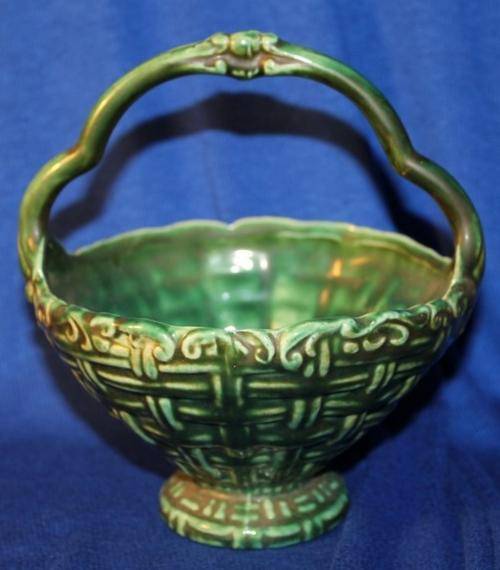 LUCIA WARE NO. 5002 BASKET VASE GREEN IN COLOUR GOOD CONDITION NO CHIPS OR CRACKS