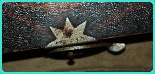 OLD WOODEN  PRESS WITH UNUSUAL CLASP