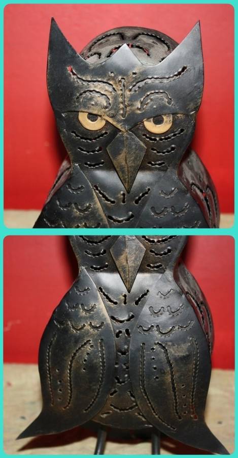 UNUSUAL METAL OWL CANDLE LAMP