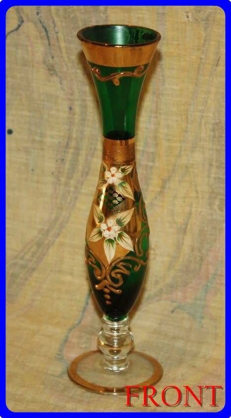 VINTAGE BOHEMIAN CZECH MOSER GLASS EMERALD GREEN VASE