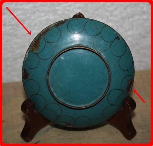 CLOISONNÉ DISH BLUE BACK GROUND FLORAL DETAIL (D)