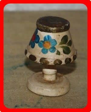 MINIATURE WOODEN HAND PAINTED BEDSIDE LAMP FOR DOLLS HOUSE