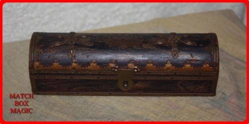 DECORATIVE WOODEN STORAGE BOX WITH HINGED LID INTRICATE METAL DETAIL