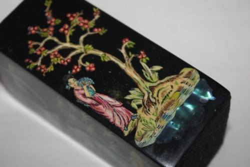 PAIR BLACK LACQUERED ORIENTAL CONTAINERS WITH MOTHER OF PEARL DETAIL