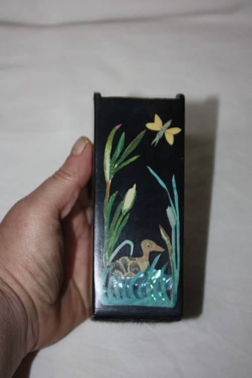 PAIR BLACK LACQUERED ORIENTAL CONTAINERS WITH MOTHER OF PEARL DETAIL