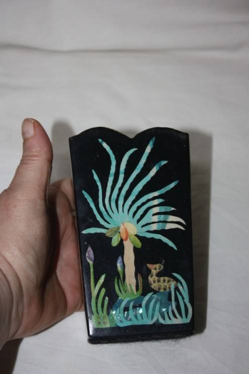 PAIR BLACK LACQUERED ORIENTAL CONTAINERS WITH MOTHER OF PEARL DETAIL