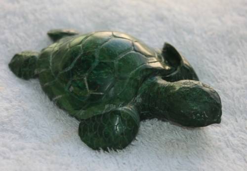 HAND CARVED STONE TURTLE  GREEN STONE MALACHITE