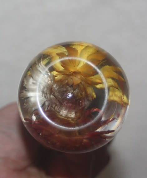 VINTAGE VASE COPPER STEM PERSPEX BULB BOTTOM ENCASING WILD FLOWERS VERY UNUSUAL