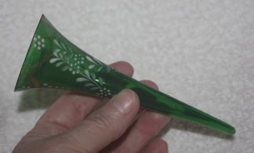 GREEN BOHEMIAN GLASS FLUTE SHAPED ITEM PERFECT AS A CANDLE SNUFFER