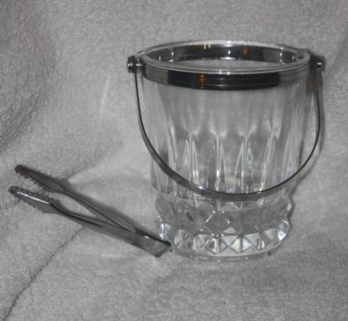 LOVELY  GLASS CRISTAL d,ARQUCS  ICE BUCKET  FREE TONGS MAKERS STAMP UNDERNEATH