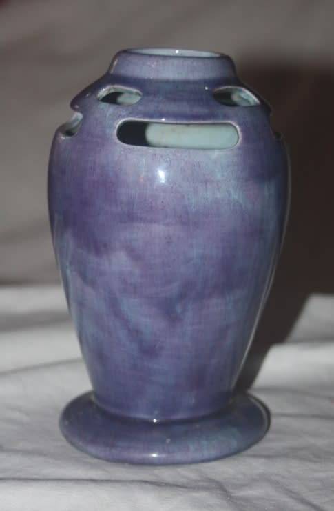 UNUSUAL LILAC VASE WITH FRETT WORK ON TOP PERFECT FOR TULIPS