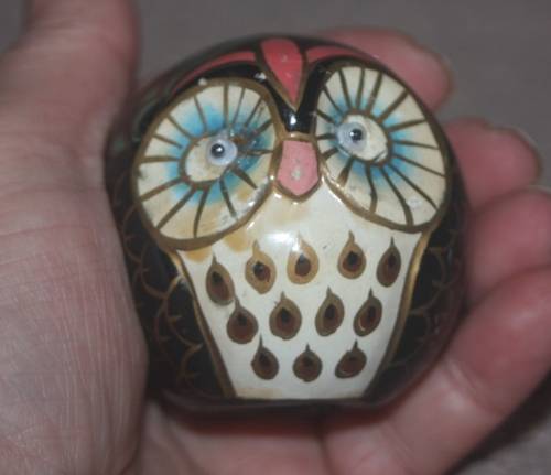 HAND PAINTED POTTERY OWL WITH MOVING EYES