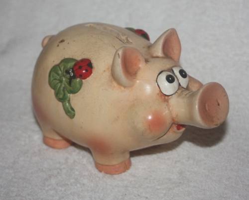 CUTE PIG PIGGY BANK WITH LADY BUG DETAIL
