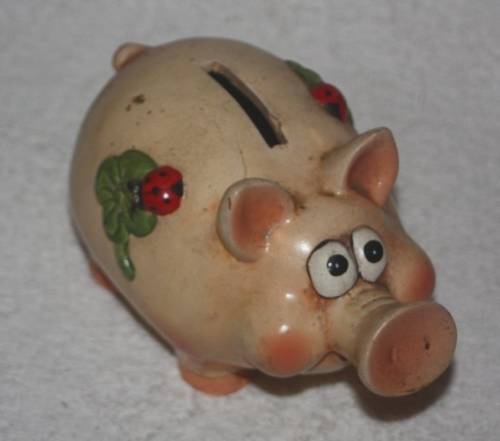 CUTE PIG PIGGY BANK WITH LADY BUG DETAIL