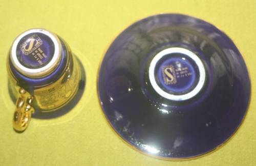 VINTAGE BLUE AND GOLD GREEK CUP AND SAUCER