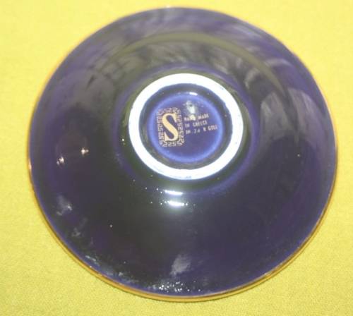 VINTAGE BLUE AND GOLD GREEK CUP AND SAUCER