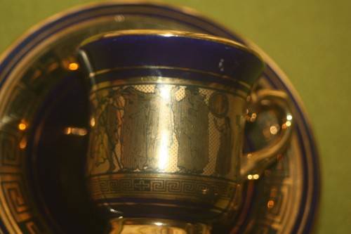 VINTAGE BLUE AND GOLD GREEK CUP AND SAUCER