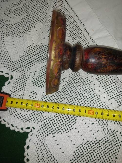 Upright wooden shaving mirror with metalwork decorative detail