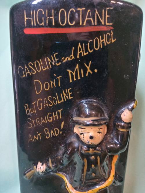 Royal avon PETROL ATTENDANT DECANTER WITH HUMEROUS SAYING  NO CORK