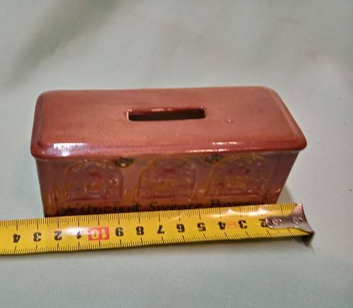 Novelty porcelain money box. Ye ancient sweare boxe