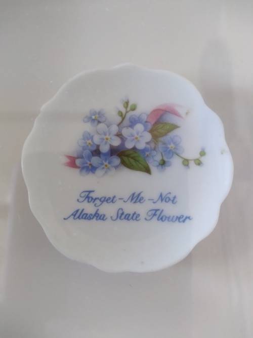 Beautifully framed trio of forget-me-not porcelain pin plates
