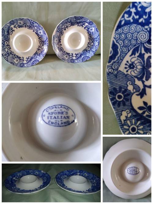 Pair of Copeland spodes Italian England egg cups blue and white(D)