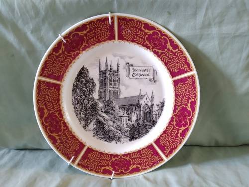 English Fine China Worcester Cathedral plate with red trim