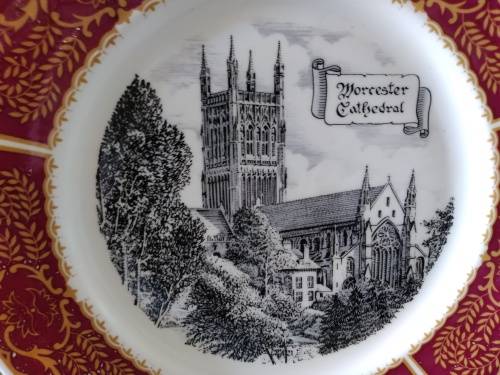 English Fine China Worcester Cathedral plate with red trim