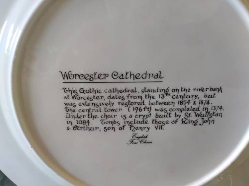 English Fine China Worcester Cathedral plate with red trim