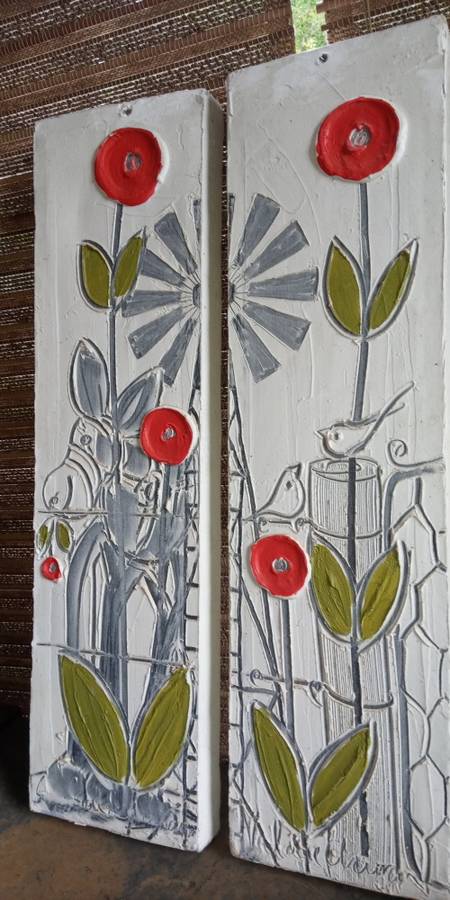 Donkey windmill and poppy flowers split frame artwork perfect for a patio